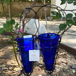 hanging vase/candle holders cobalt blue